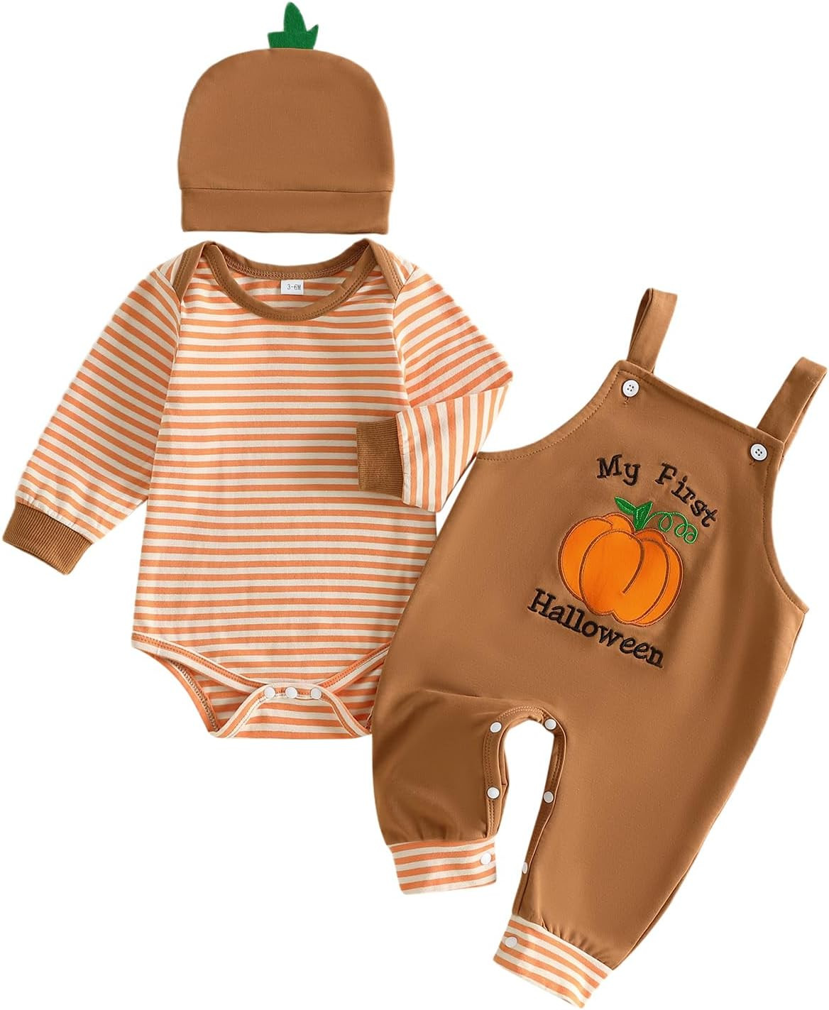 BeQeuewll My First Halloween Baby Boy Outfit Infant Stripe Romper Boo Pumpkin Embroidery Overalls Pants Set Newborn Outfits | Amazon (US)