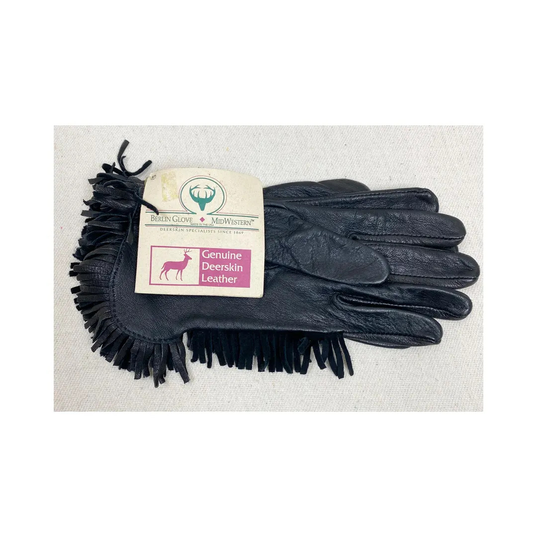 Vintage New Old Stock Black Deerskin Leather Gloves With Fringe Berlin Glove Wisconsin - Etsy | Etsy (US)