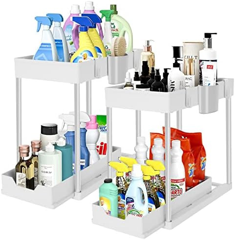 Royacon Under Sink Organizer, Sliding Under Bathroom Cabinet Storage Drawer Organizer with Hooks,... | Amazon (US)