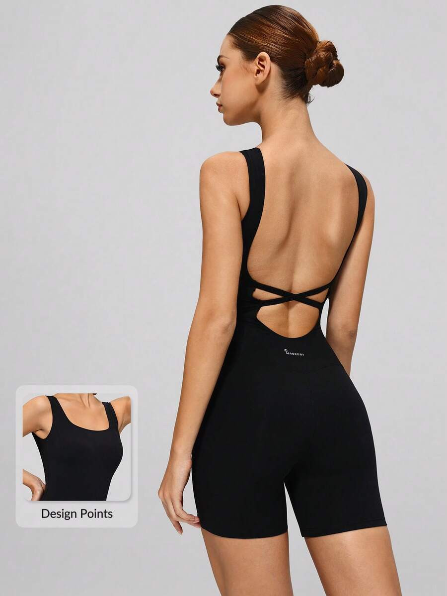 MASKERT Mono sexy sin espalda para mujer, con tirantes, suave y amigable con la piel, mono de yoga y fitness, deportivo | SHEIN