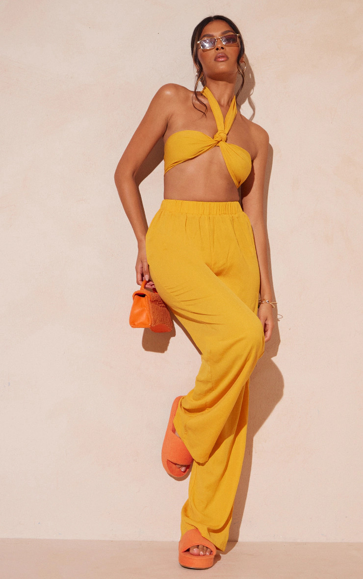 Orange Woven Elasticated Waist Wide Leg Pants | PrettyLittleThing US