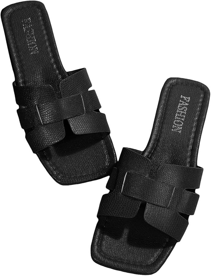 GORGLITTER Women's Crocodile Embossed Flat Sandals Cross Strappy Open Toe Slide Sandals | Amazon (US)