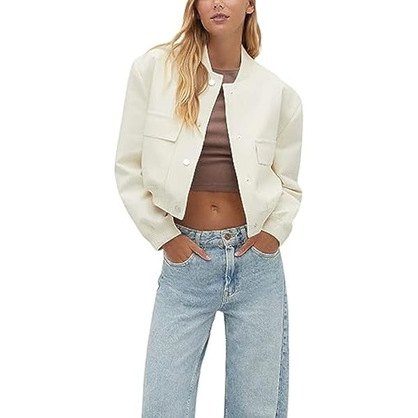 Ameliever Cropped Bomber Jacket Women Button down Baseball Varsity Jacket with Pockets | Amazon (US)