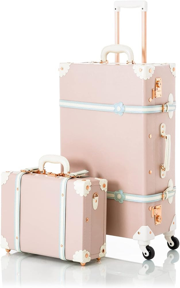 COTRUNKAGE Vintage Checked Luggage Sets 2 Piece Suitcase for Women with 16" Suitcase Bag, Cherry ... | Amazon (US)