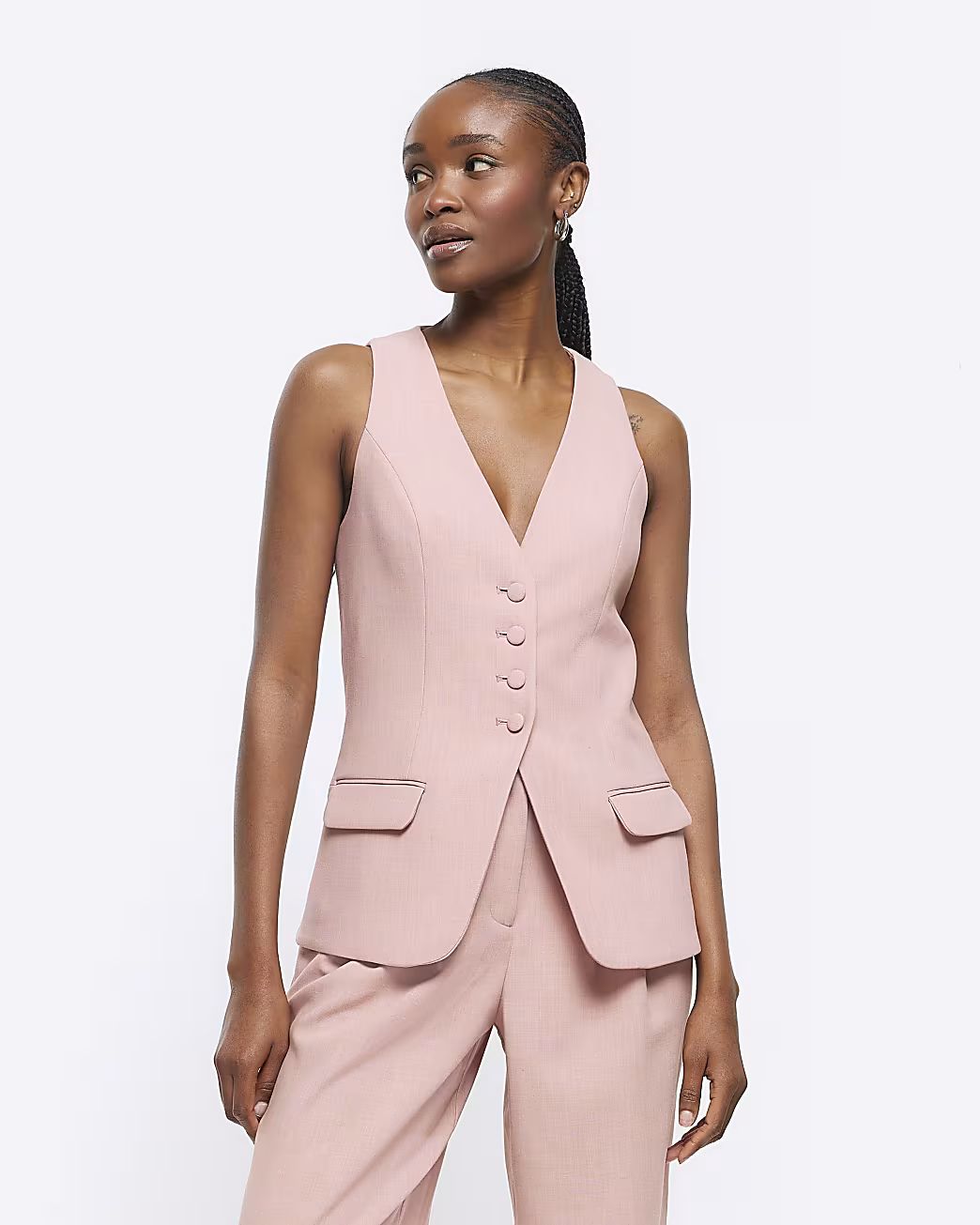 Pink button up longline waistcoat | River Island (UK & IE)