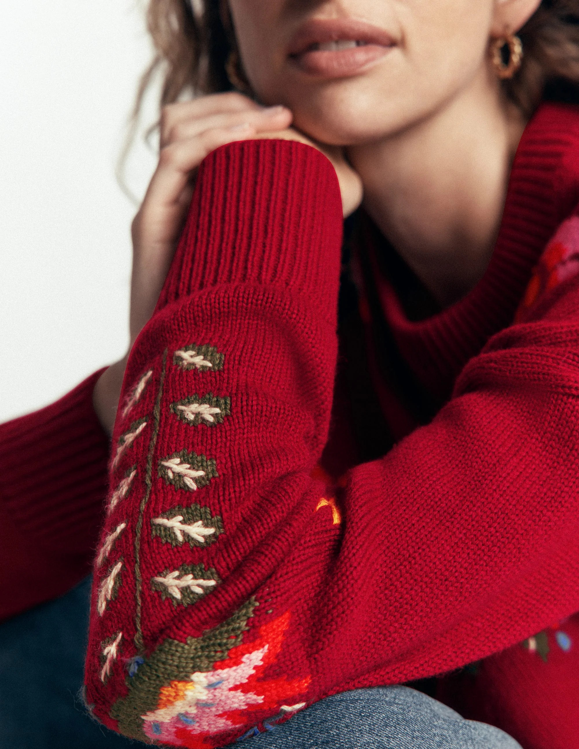 Ella Embroidered Knit Cardigan-Dark Cherry, Embroidery | Boden (US)