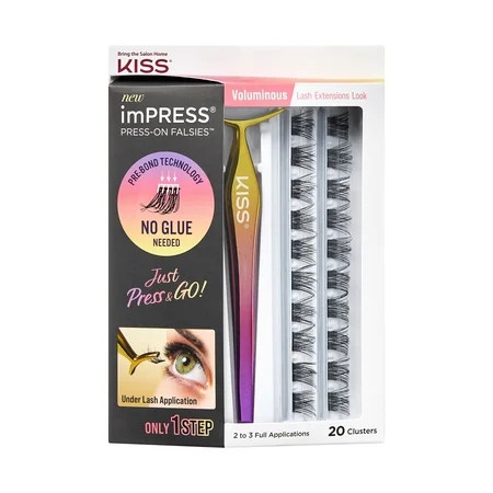KISS imPRESS Press-On Falsies Eyelash Clusters Kit Voluminous Black 20 Clusters | Walmart (US)
