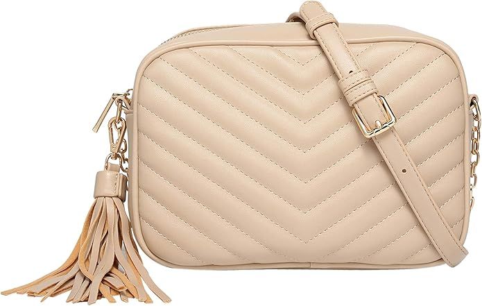 Daisy Rose Quilted Shoulder Cross Body Bag & Detachable Tassel, PU Vegan Leather | Amazon (US)