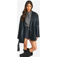 Womens Faux Leather Super Oversized Blazer - Black - 4 | boohoo (US & Canada)