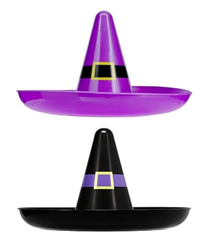 AJS - Halloween Themed Plastic Witch Hat Round Tray 13.5 in Black and Purple Set of 2 - Perfect for Serving up Chips and dip, Candy, Eyeballs and Worms, and More on Halloween! | Amazon (US)