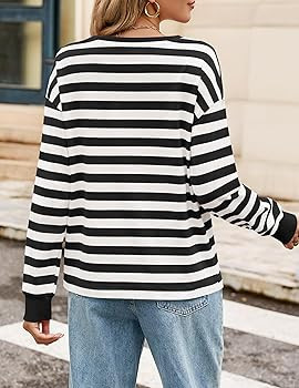 ZESICA Womens Long Sleeve Striped Shirts Fall Crewneck Casual Loose Fit Tunic Tops | Amazon (US)