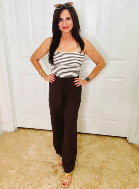 Tube top size medium, linen pants are available in several colors. The pants has a draw waist and pockets. Sandals tts 

#LTKStyleTip #LTKSeasonal #LTKOver40