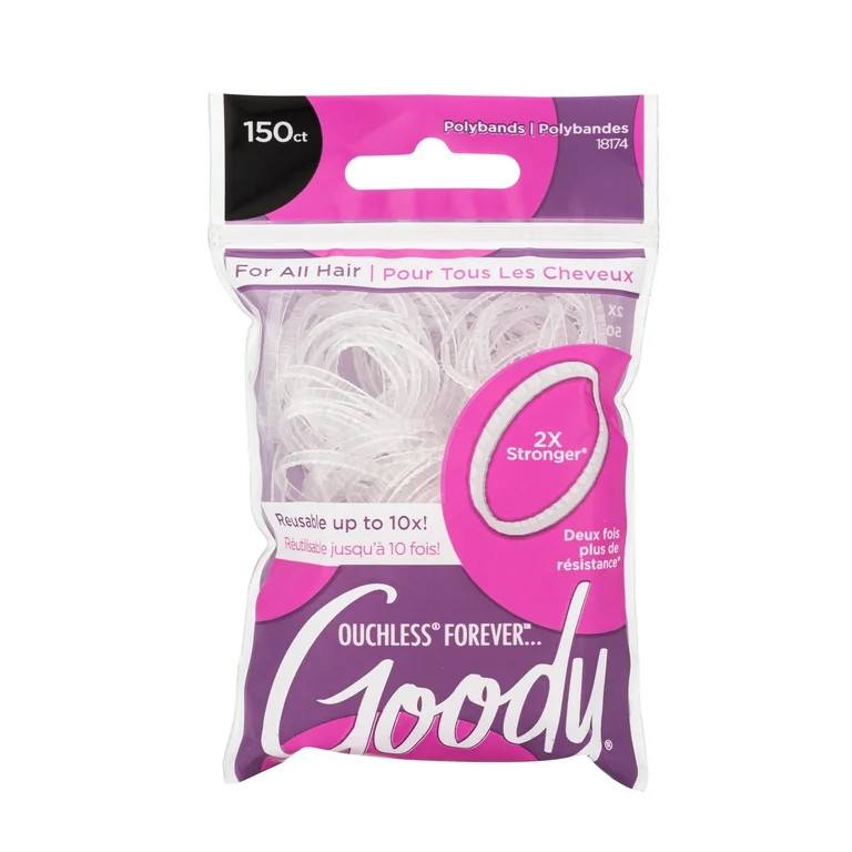Goody Ouchless Forever Polyband Hair Ties, Clear Elastic Bands, All Hair Types, 150 Ct | Walmart (US)