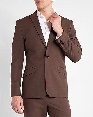 Slim Solid Brown Cotton Suit Jacket | Express