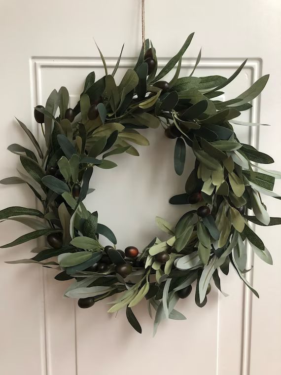 Olive Leaf Wreath Modern Wreath Gift for Mom Mother's Day Simple Artificial 14" Housewarming Wrea... | Etsy (US)