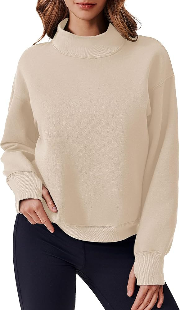 PINSPARK Sweatshirt for Women 2024 Fall Outfits Long Sleeve Fleece Top Turtleneck Sweater Shirts ... | Amazon (US)