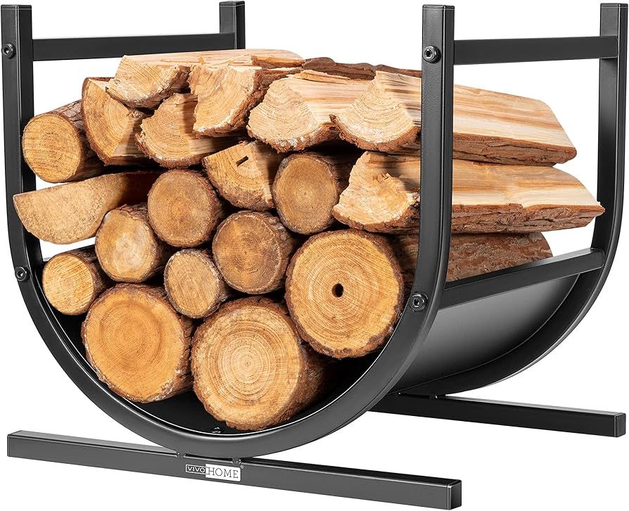 VIVOHOME 17 Inches Decorative Heavy Duty Firewood Storage Log Rack Wood Holder Indoor Outdoor Bla... | Amazon (US)