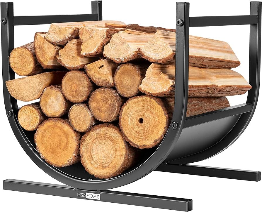 VIVOHOME 17 Inches Decorative Heavy Duty Firewood Storage Log Rack Wood Holder Indoor Outdoor Bla... | Amazon (US)