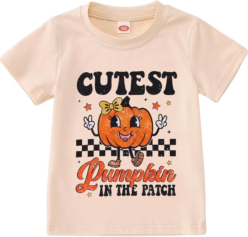 BOUTIKOME Toddler Baby Girl Halloween T-Shirts Cutest Pumpkin in The Patch Graphic Shirts Kid Sho... | Amazon (US)