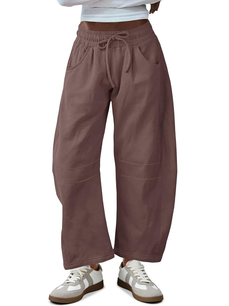 Fisoew Womens Barrel Leg Sweatpant Drawstring Elastic Waisted Wide Leg Pants Casual Active Pants ... | Amazon (US)