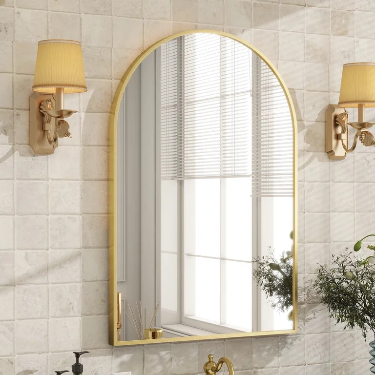 BEAUTYPEAK 20"x 30" Bathroom Mirror Wall Vanity Arched Mirror, Gold, Crown Shape | Walmart (US)