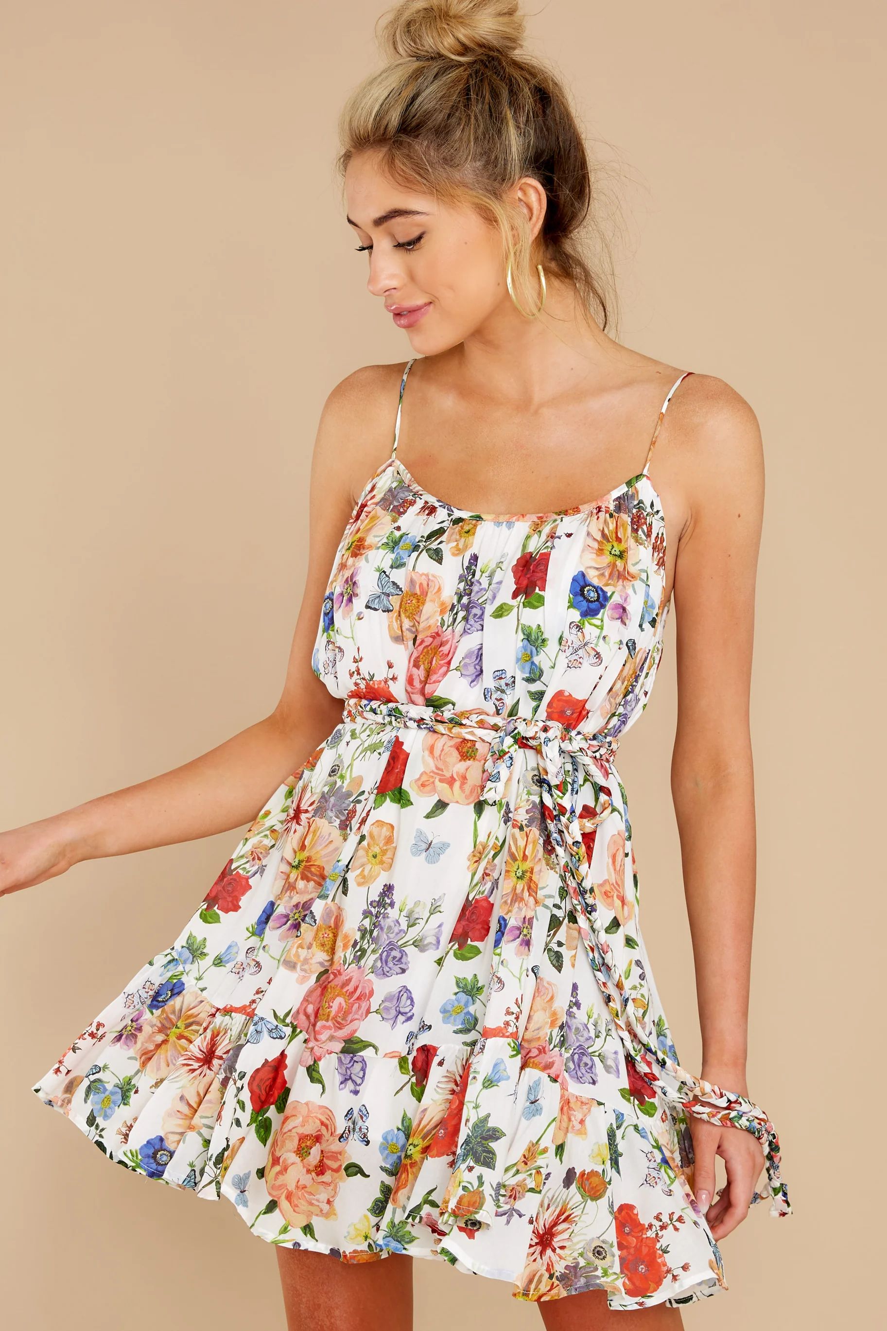 Afternoon Glow White Multi Floral Print Dress | Red Dress 