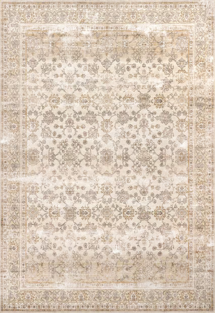 Beige Meena Fading Garden Washable 4' x 6' Area Rug | Rugs USA