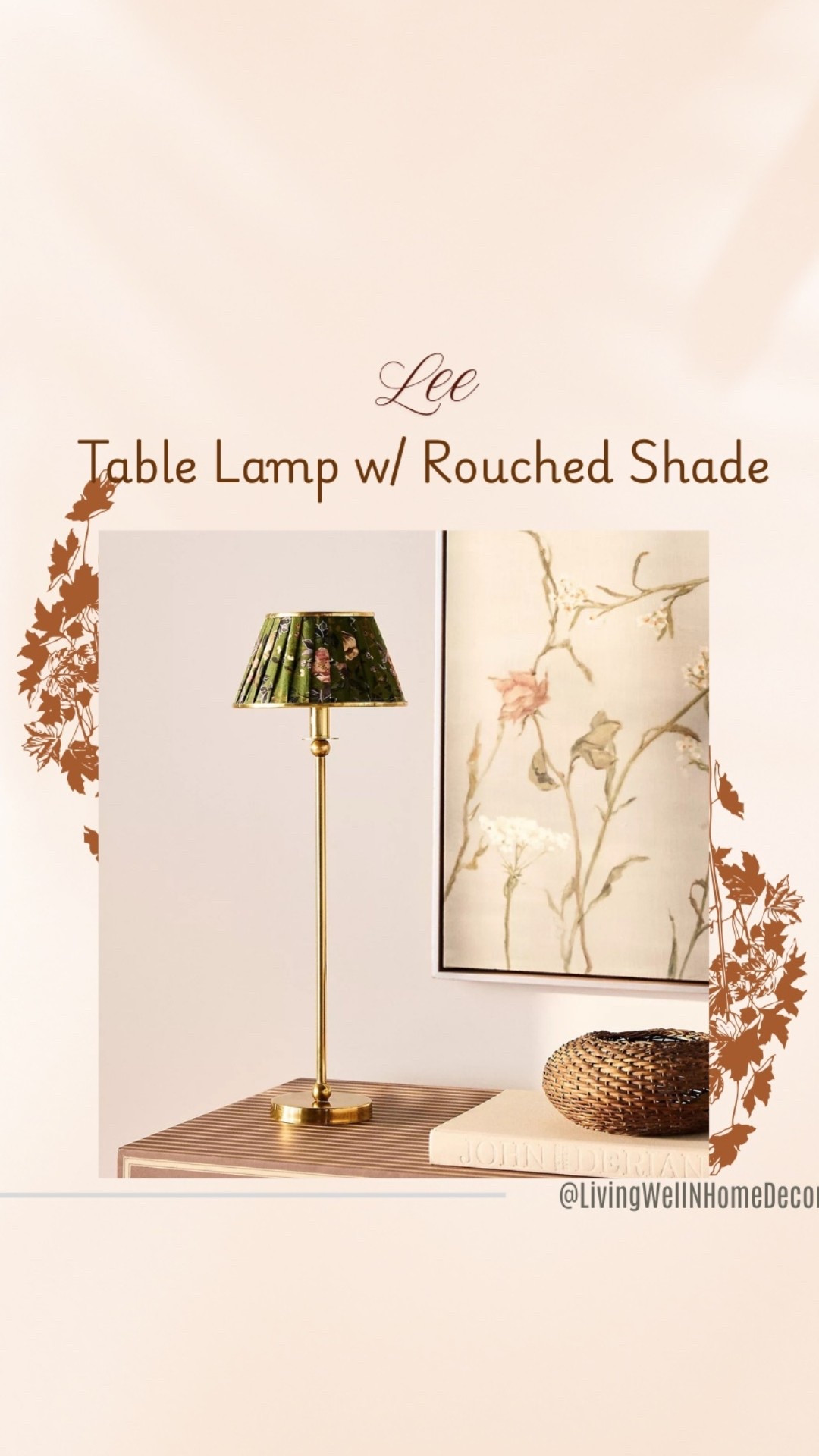 Brass Table Lamp w/ 
Printed cotton shade with clip shade included
Cream fabric cord
Fitted with a plug and on/off inline switch
One light socket
25 watt max
We recommend using E12 bulbs
UL listed
Found it on Anthropologie! 

#LTKStyleTip #LTKHome