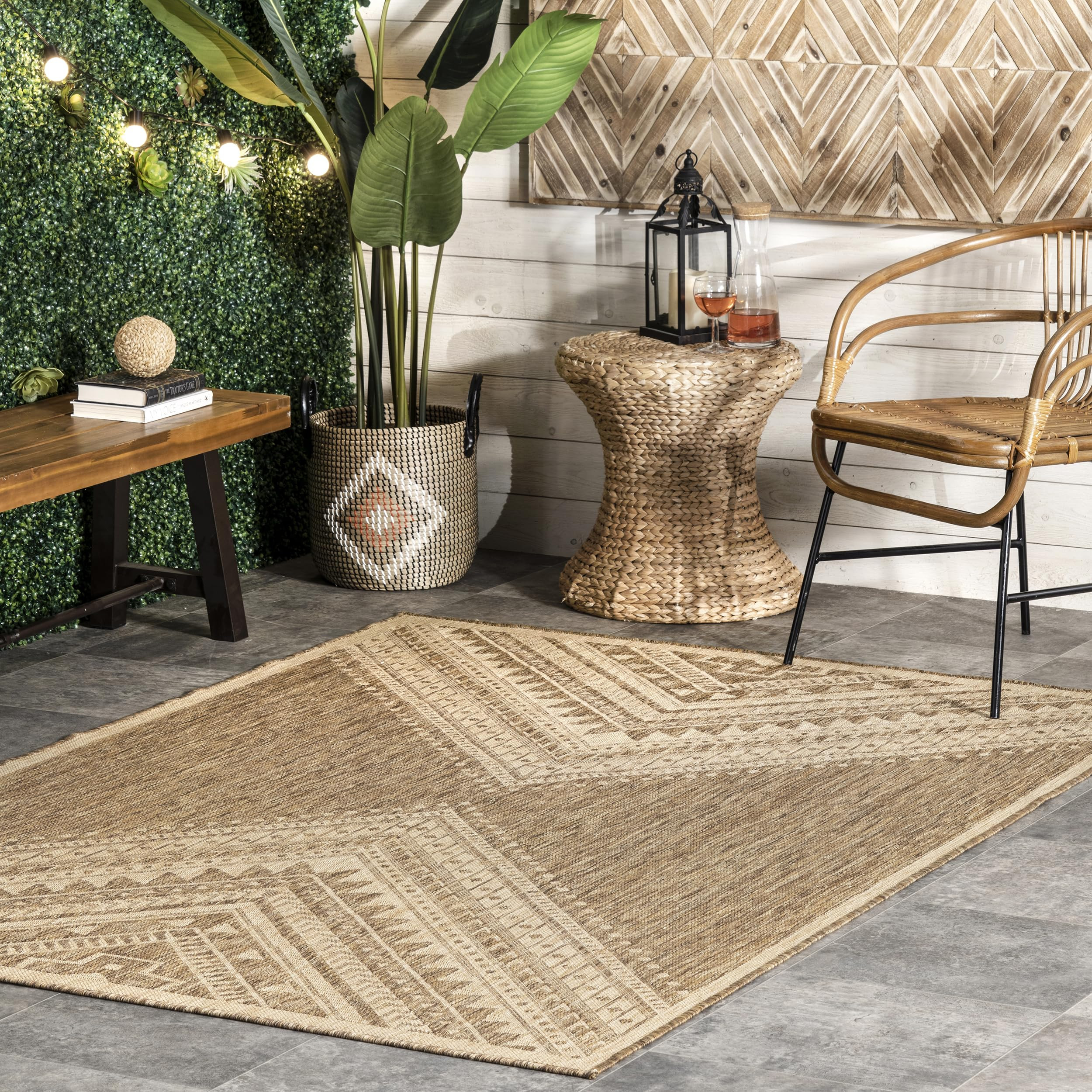 Amazon.com: Nuloom Outdoor Performance Collection Landry Brown/Ivory, 8' x 10', Soft and Cozy, Hi... | Amazon (US)