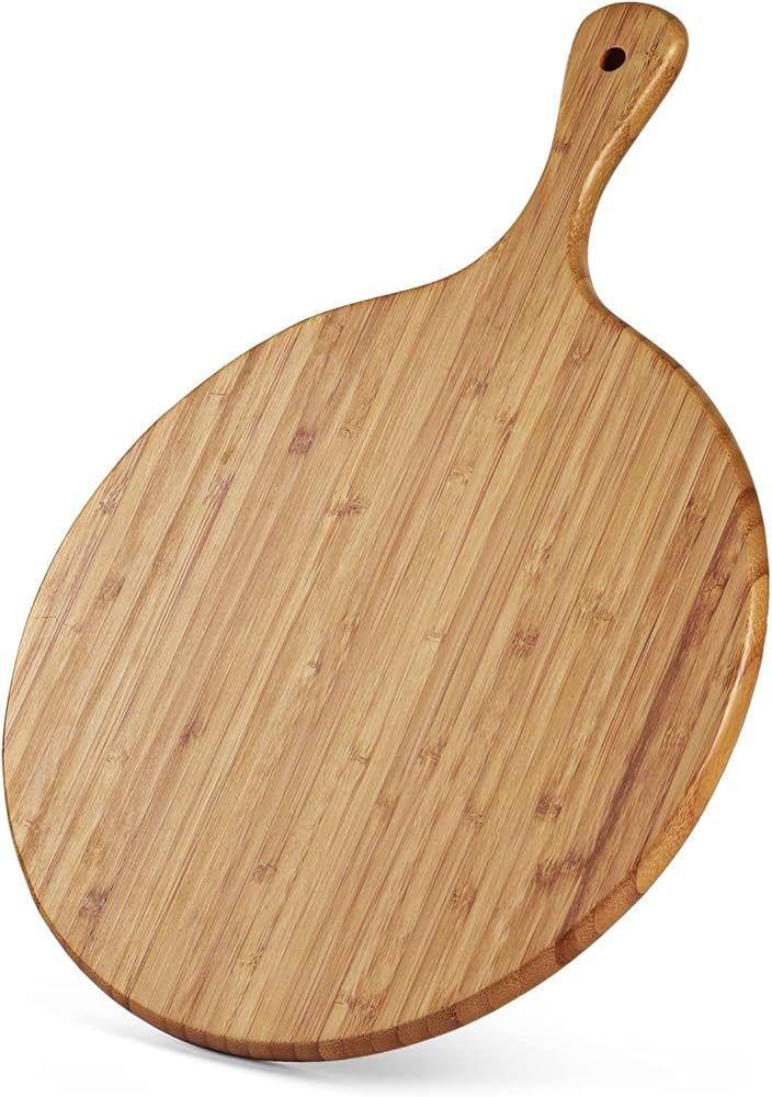 KITEISCAT Bamboo Round cutting board with handle 16” x 12”– Round Pizza Paddle & Cutting Se... | Amazon (US)