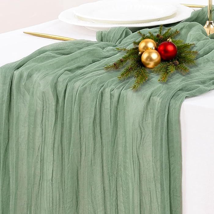 Socomi Sage Green Cheesecloth Table Runner Fall Thanksgiving Boho Rustic Farmhouse Gauze 120 inch... | Amazon (US)
