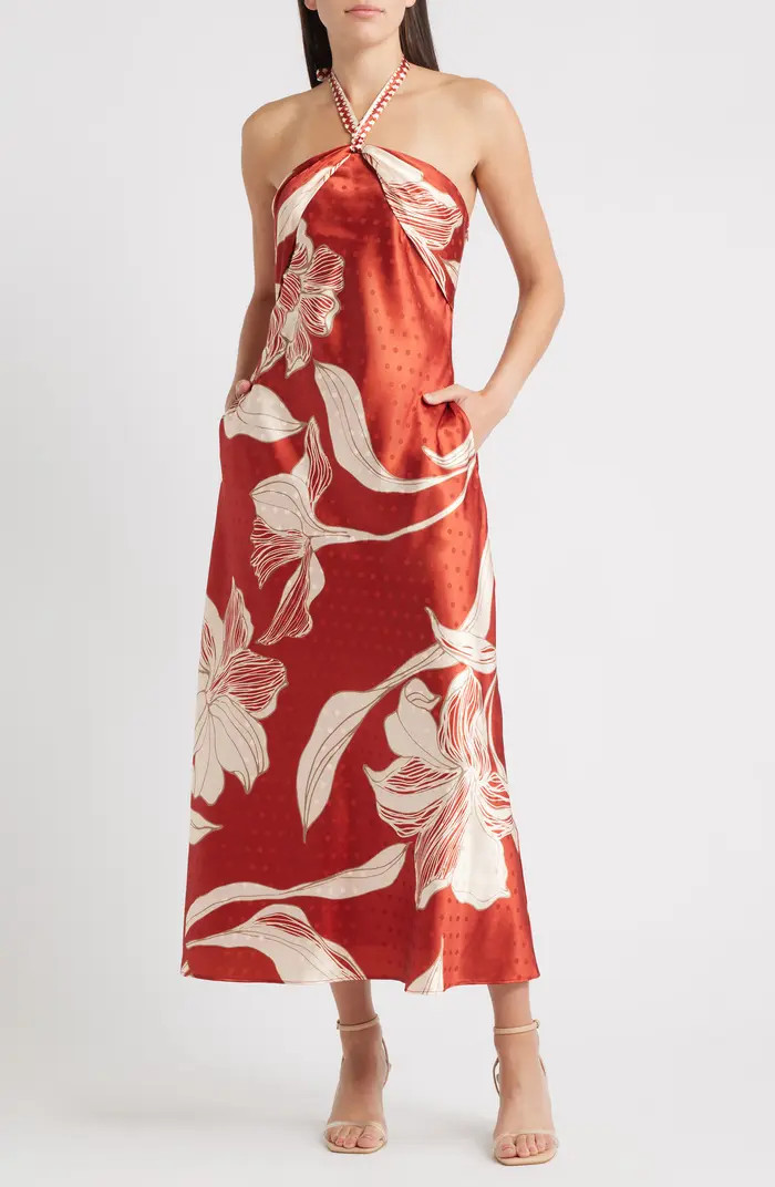 Runie Floral Satin Halter Dress | Nordstrom