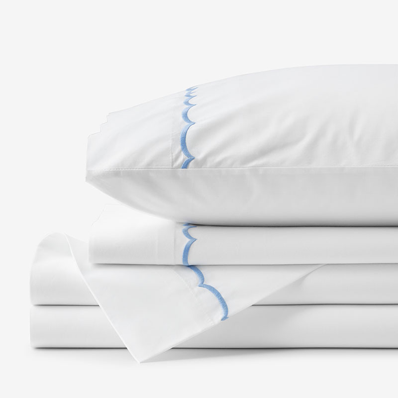 Scallop Classic Cool Cotton Percale Bed Sheet Set - Blue, Twin | The Company Store