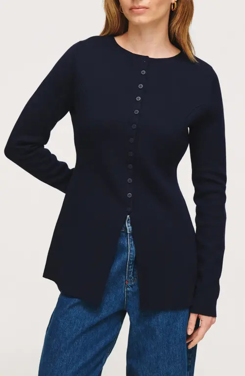 ALIGNE Daphne Split Hem Organic Cotton & Wool Blend Cardigan in Navy at Nordstrom, Size 4 | Nordstrom