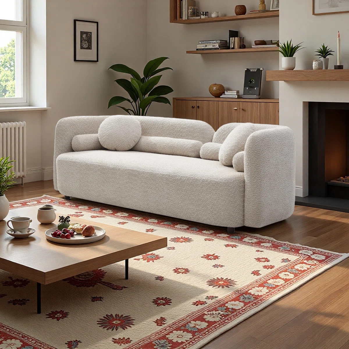 88" Upholstered Modern Curved Boucle Sofa With 4 Pillows | Wayfair North America