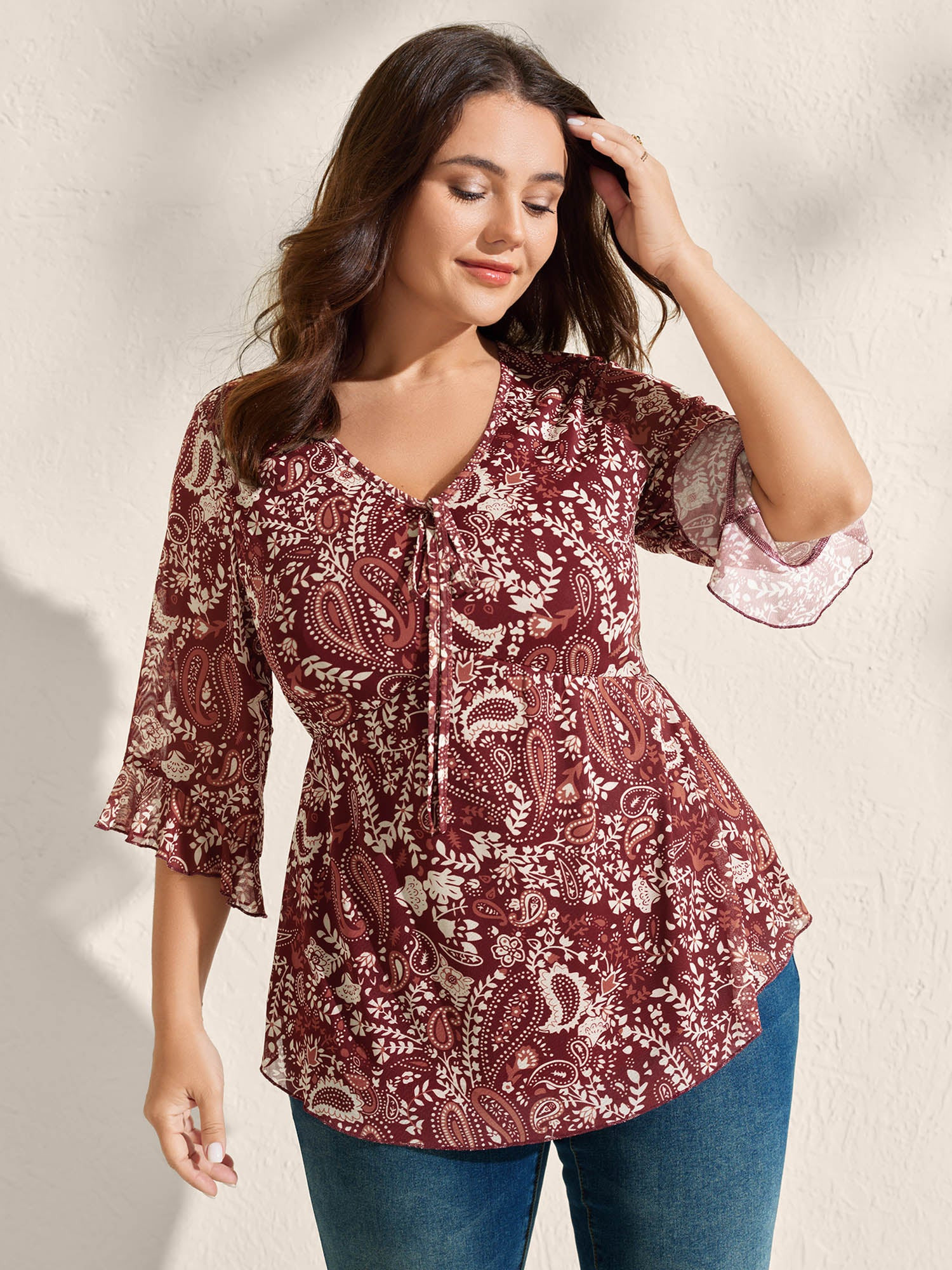 Paisley Print Lined Sheer Knit Top | Bloomchic