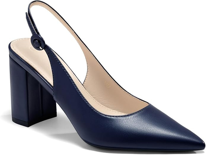 Women's Pointed Toe Block Heel Pumps Slingback Chunky Heel Slip On Work Party Dress Shoes | Amazon (US)