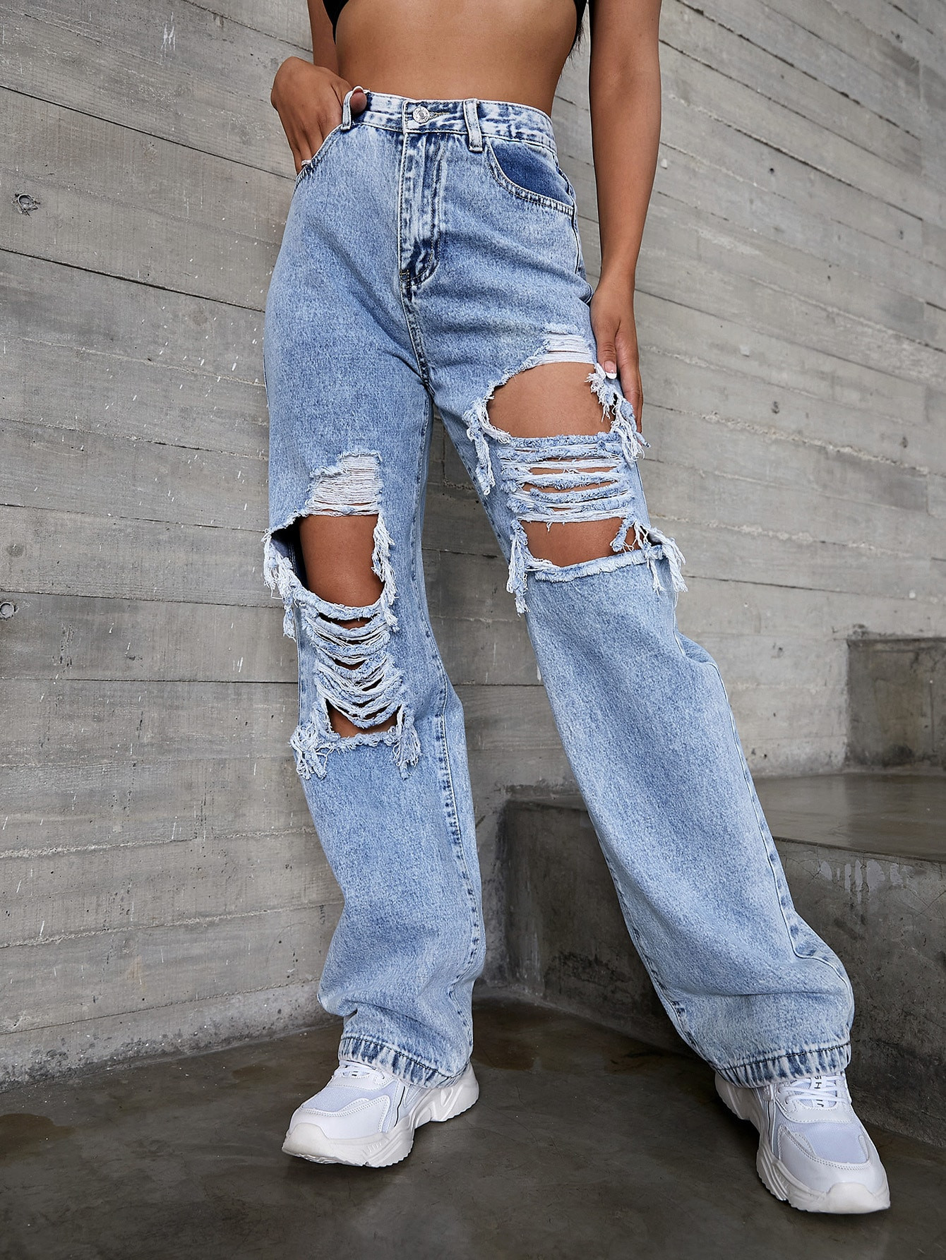 SHEIN ICON High Waisted Ripped Jeans | SHEIN