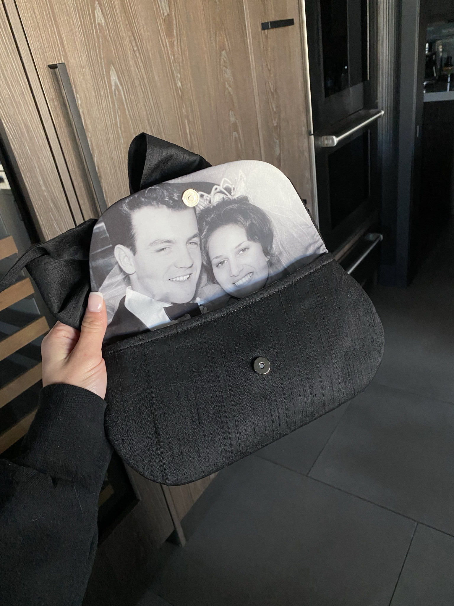 Perfect gift for a grandma, mother of the bride, mother of the groom, etc. ✨ 
•
•
•
Photo | custom gift | personalized gift | purse | wedding gift | wedding | bride | clutch | black purse | MOH gift | 

#LTKfamily #LTKGiftGuide #LTKstyletip