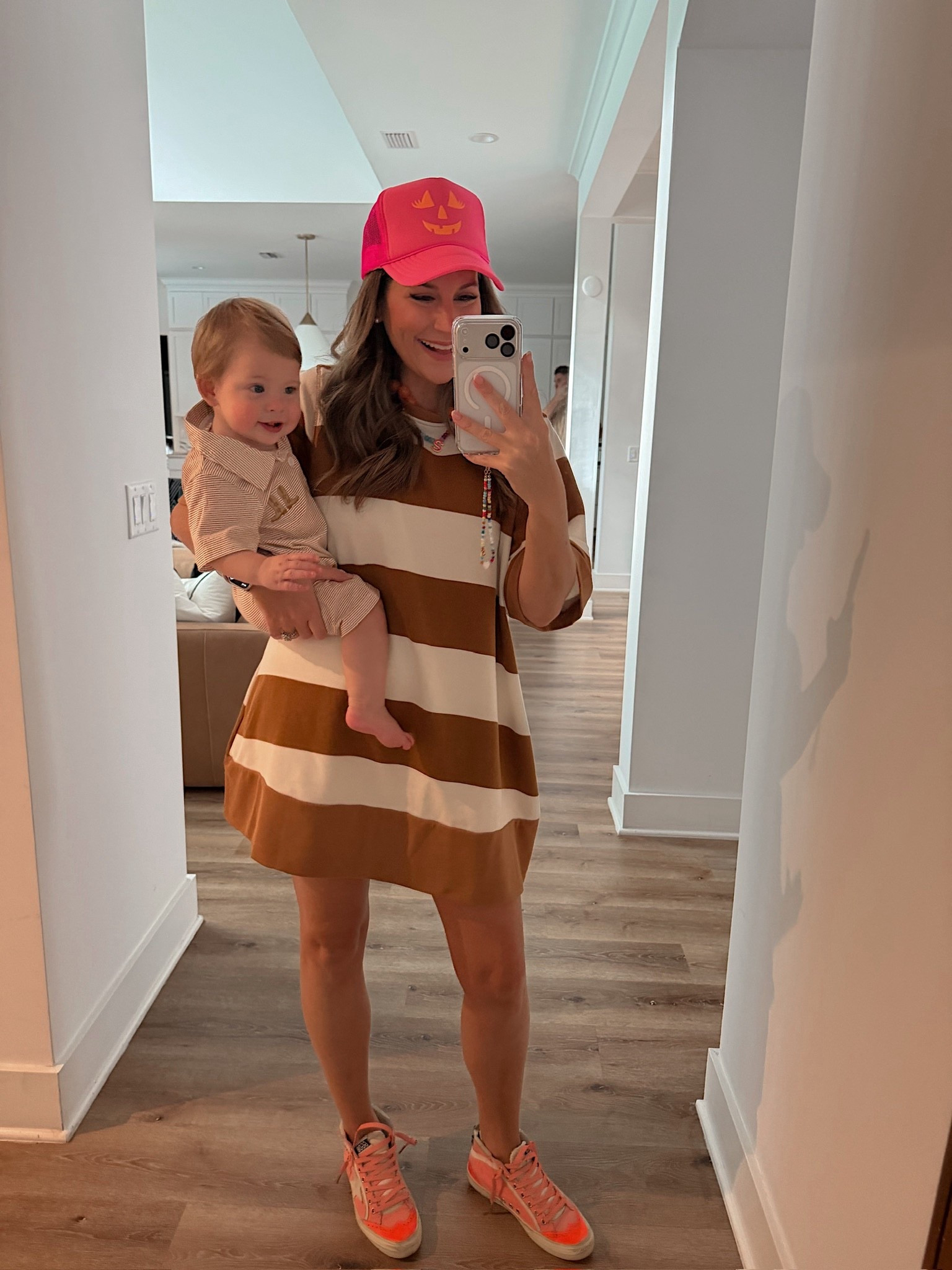 Casual coordinating outfits for Storm and I for this Florida fall weather! I’m in a medium t shirt dress, hat, necklaces and sneakers - fits tts. Storms outfit is Amazon and linked! 

#LTKBaby #LTKFindsUnder50 #LTKSeasonal