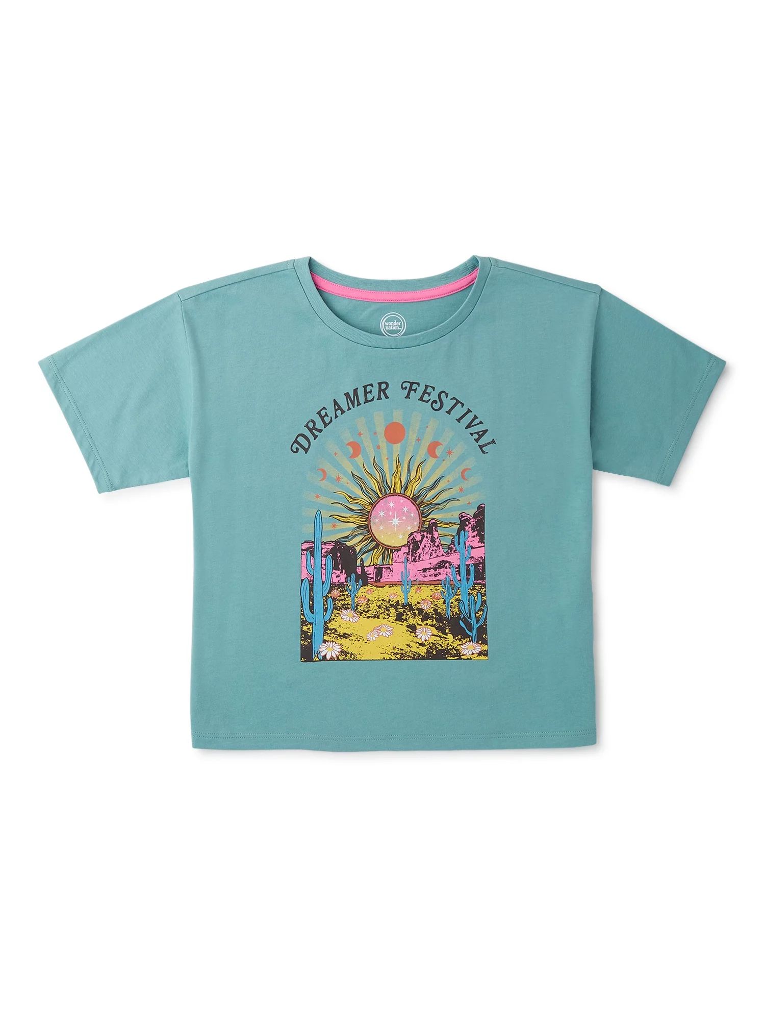 Wonder Nation Girls’ Cropped Graphic T-Shirt with Short Sleeves, Sizes 6-18 & Plus | Walmart (US)