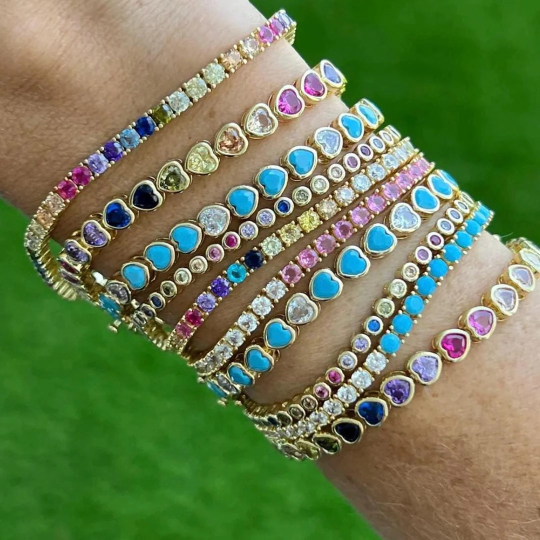 Minimalist CZ Heart and Turquoise Tennis Bracelet - Perfect Gift for Birthdays and Mothers Day - ... | Etsy (US)