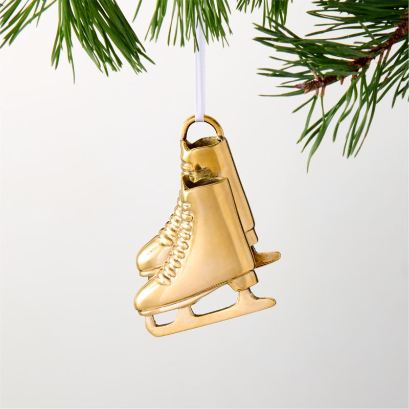 Unlacquered Brass Ice Skates Christmas Tree Ornament + Reviews | CB2 | CB2