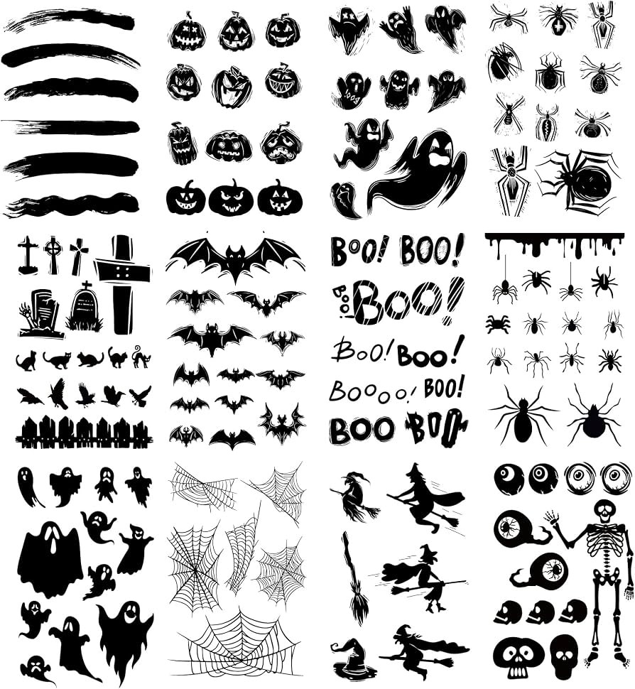 12 Sheets Halloween Tattoos, Black Spider Bat Pumpkin Temporary Tattoos, Realistic Fake Spider Fa... | Amazon (US)