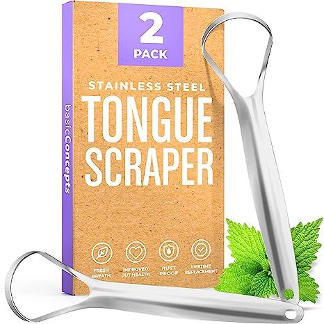 Tongue Scraper (2 Pack), Reduce Bad Breath (Medical Grade), Stainless Steel Tongue Cleaners, 100%... | Amazon (US)