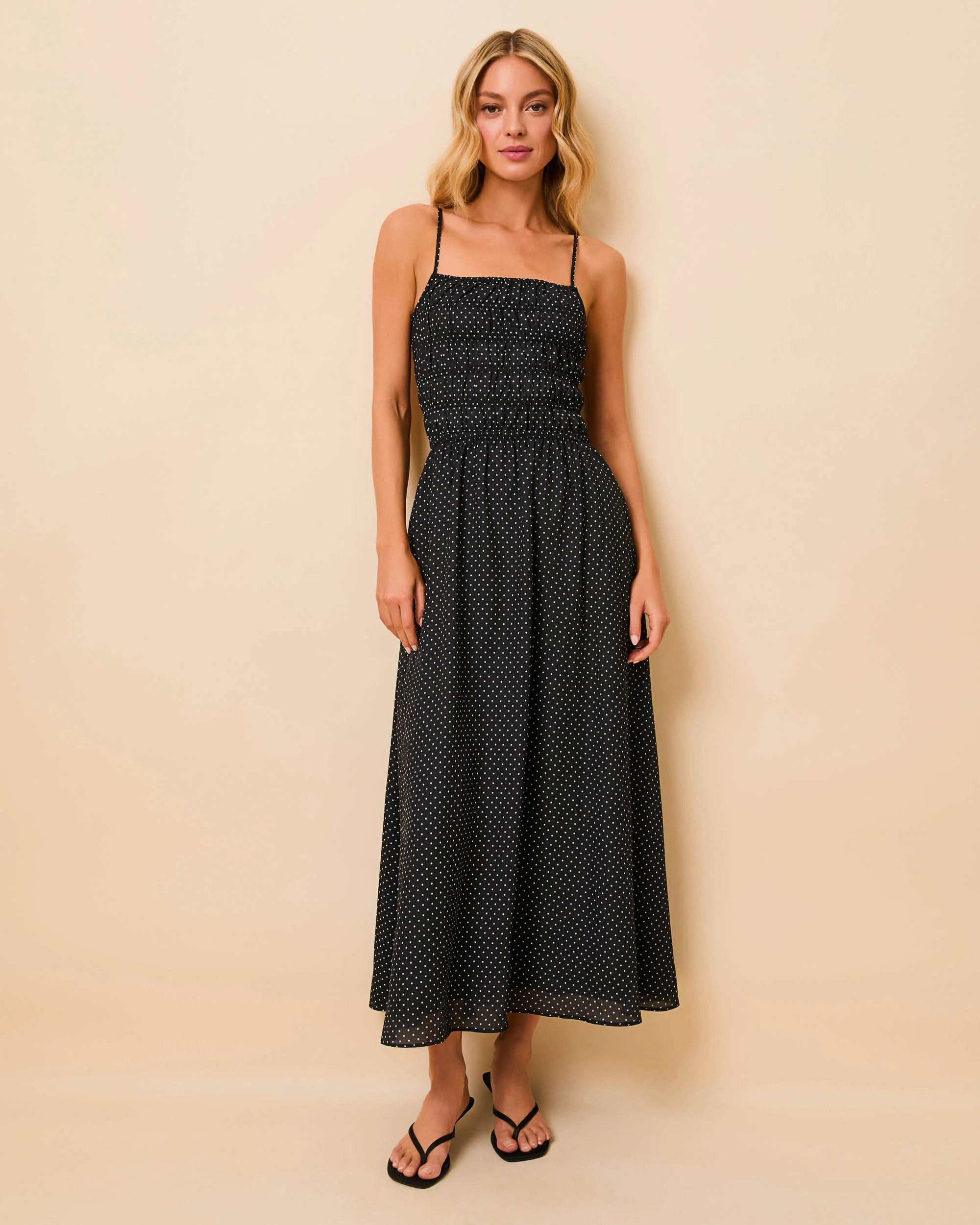 Delta Midi Dress Luxe Drape Noir / Brule Mini Dot | Solid & Striped