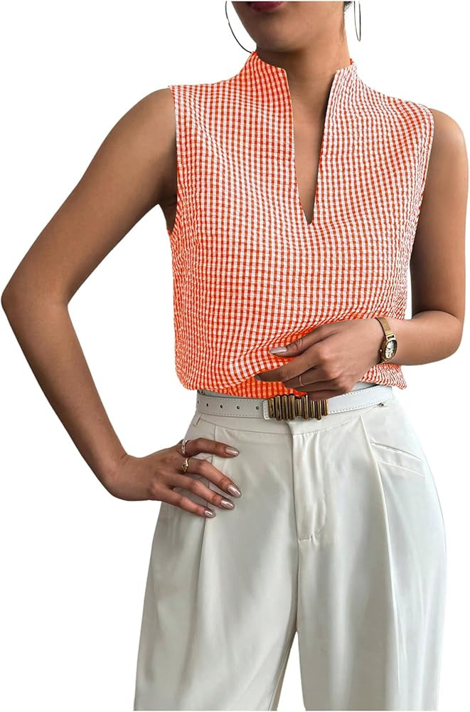 SOLY HUX Women's Work Outfits V Neck Sleeveless Blouses Summer Casual Tank Tops Business Office D... | Amazon (US)