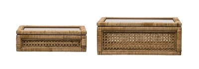 Woven Rattan Display Boxes With Glass Lids And Fir Wood Frame (set Of 2 Sizes) | Ashley Homestore