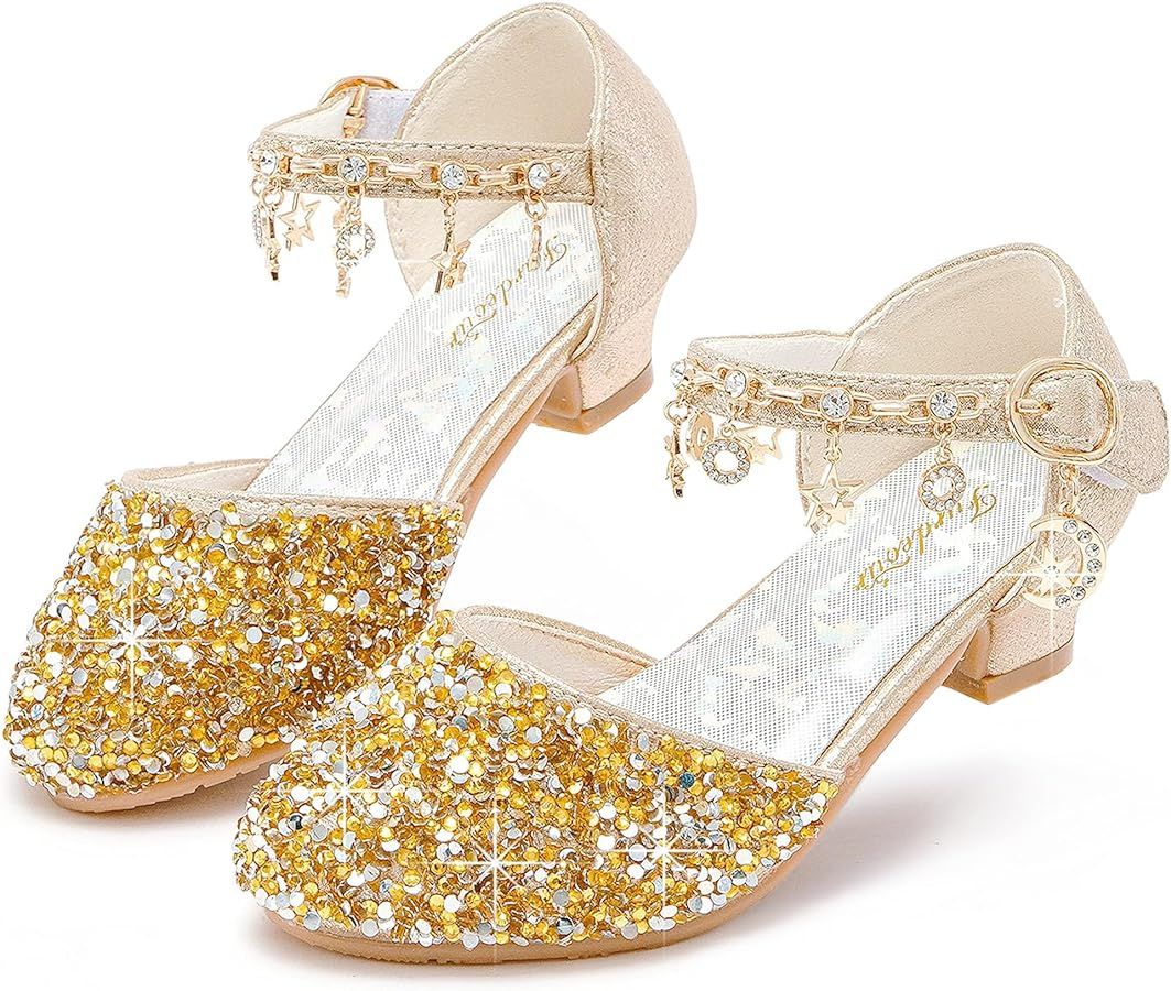 Furdeour Girls Sandals Glittler Bow Dress Shoes Princess Crystal High Heels Party Wedding Flower ... | Amazon (US)