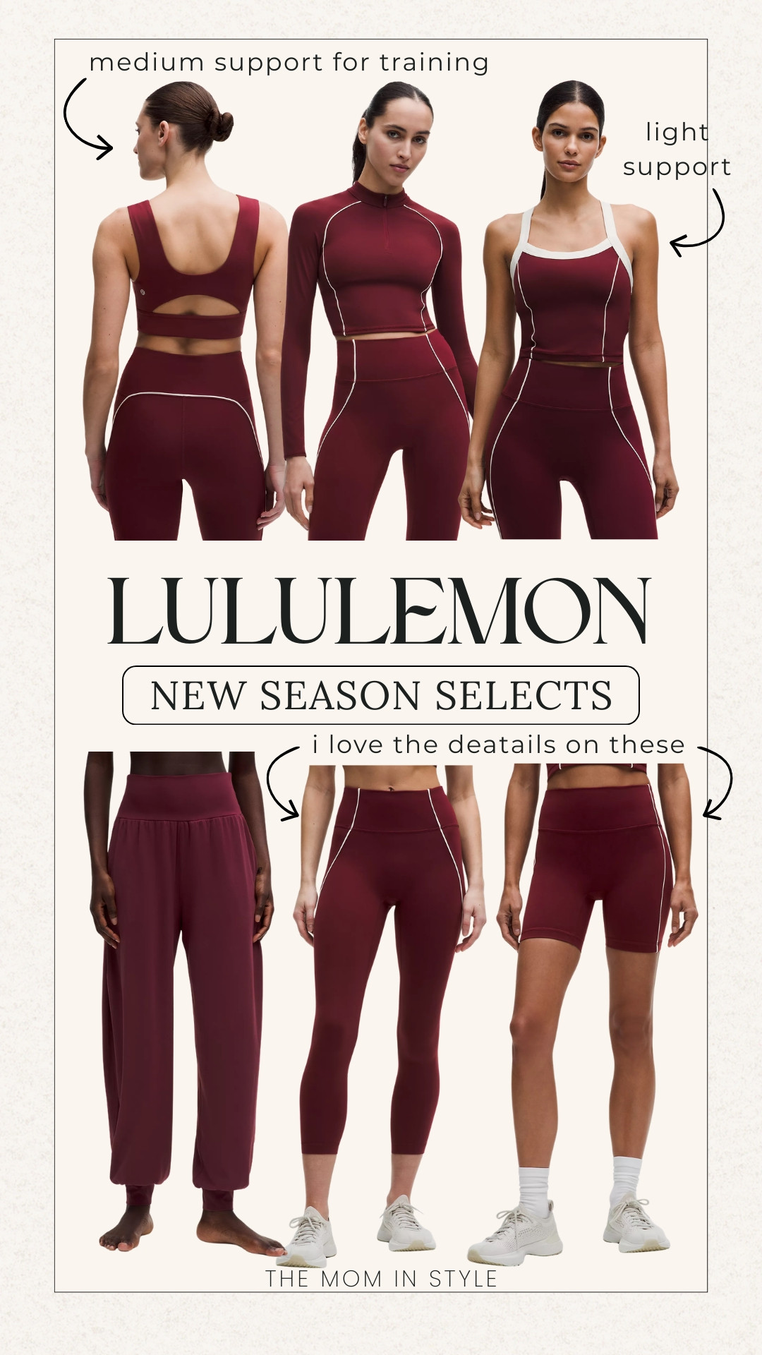 New seasonal collection and Lululemon!
Sports bra, activewear jacket, wunder under, burgundy, biker shorts, strappy tank top, themominstyle

#LTKActive #LTKootd #LTKfitnessgoals